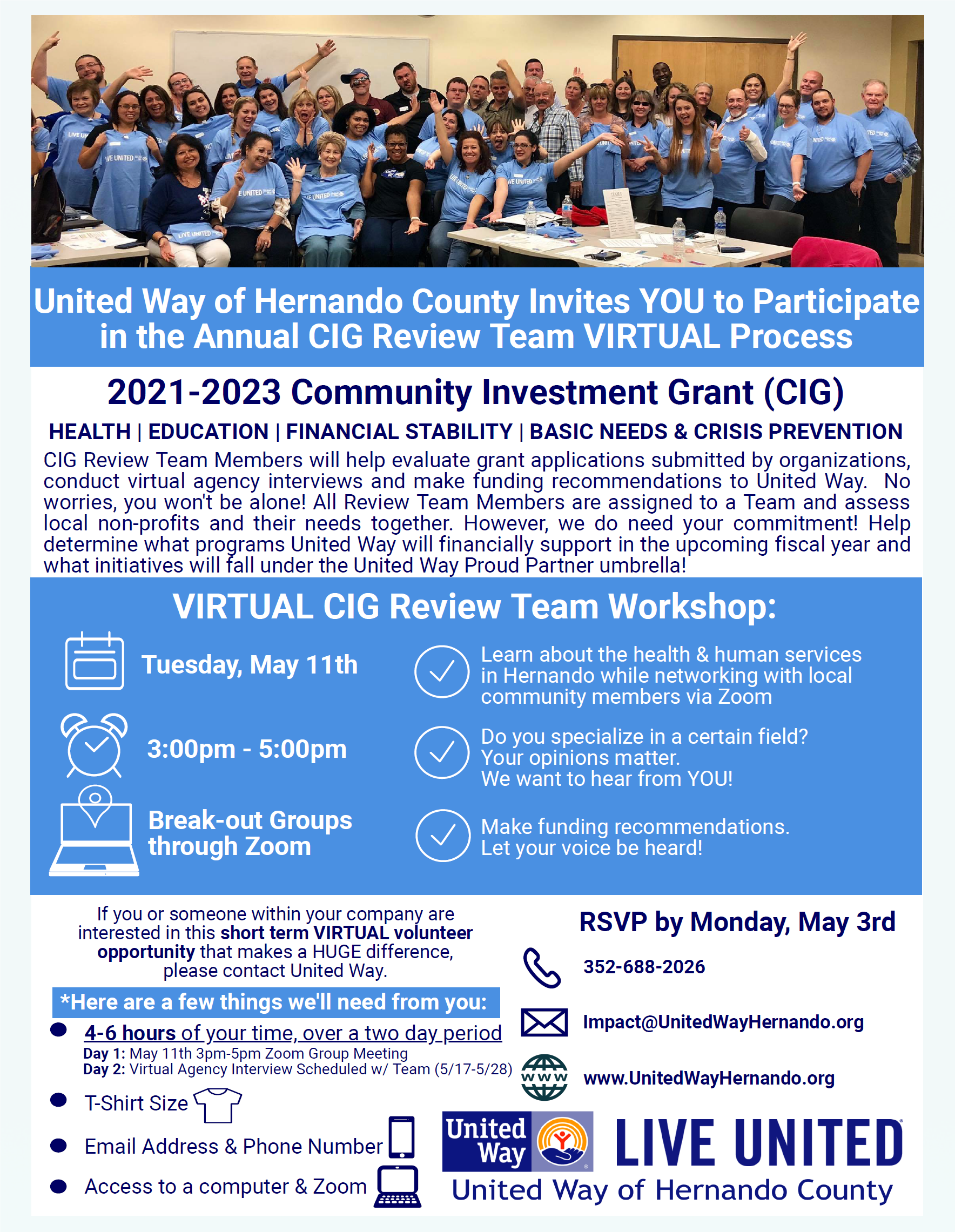 May 11th - Virtual Volunteers Needed!