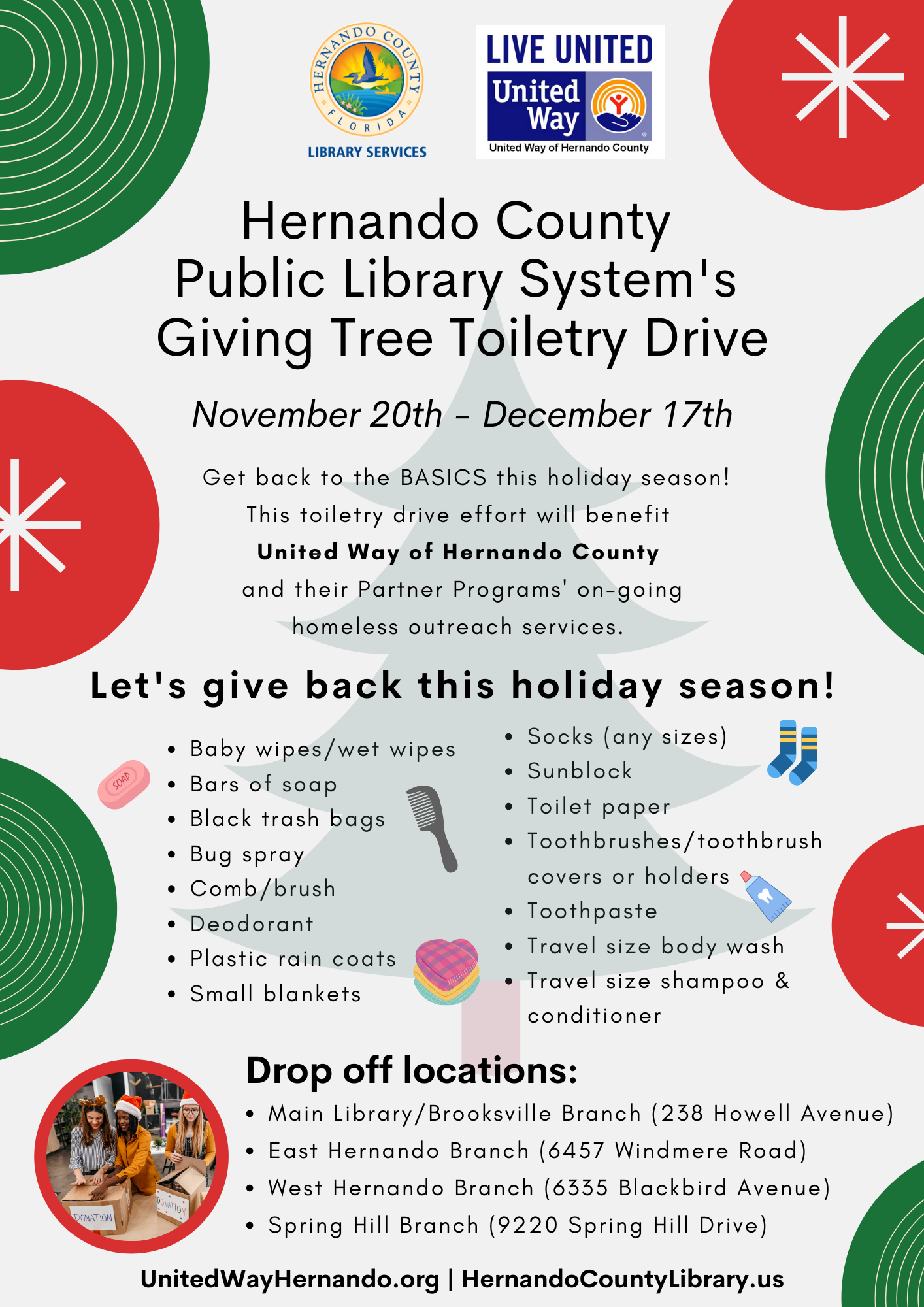 HC Library Toiletry Drive flyer