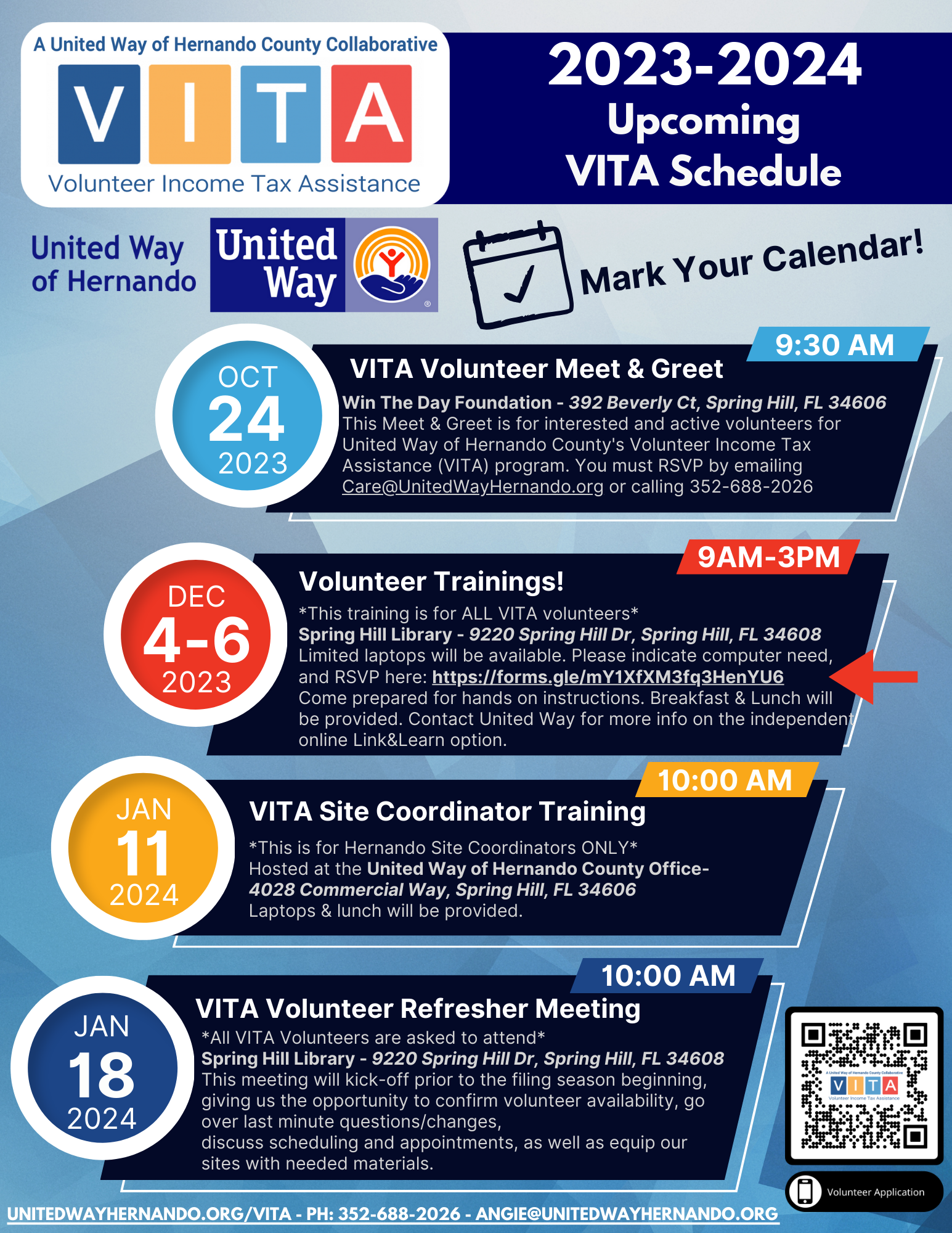 2023-2024 Upcoming VITA Schedule